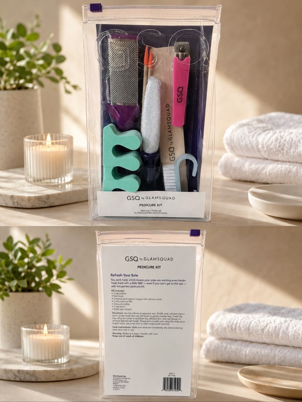 Pink & Teal Pedicure Kit with Clear Travel Pouch